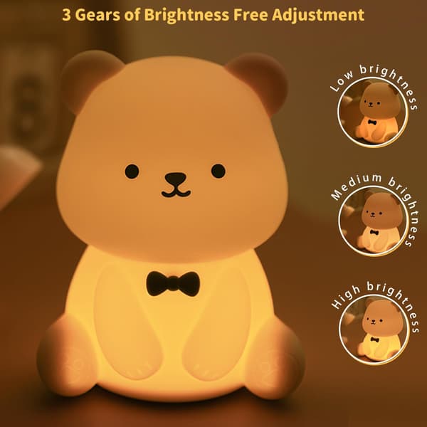 LED Bamse Natlampe, Sød Kawaii Silikone Lampe til Børneværelset - Genopladelig USB Touch Control, Dæmpbart Blødt Lys, Perfekt til