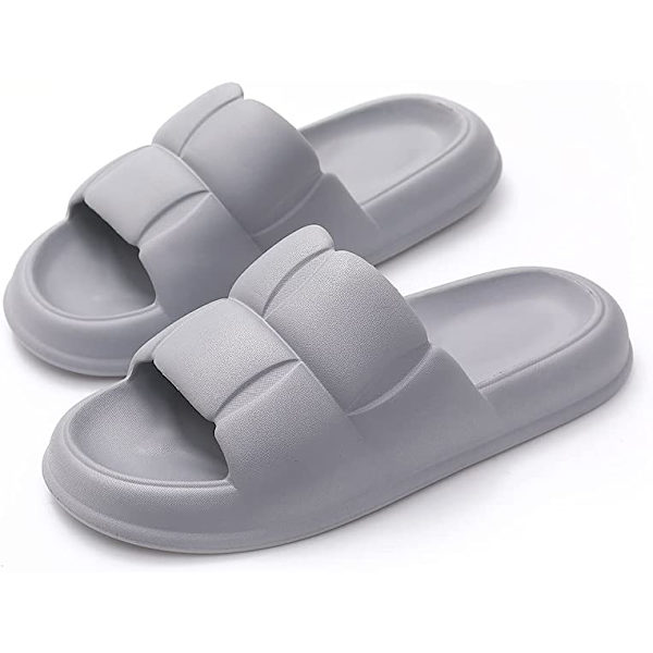 Pudeslippers til kvinder og mænd Cloud Slippers skridsikre hurtigtørrende badeværelses- og brusebadsslippers, åben tå bløde tykke slippers (grå)