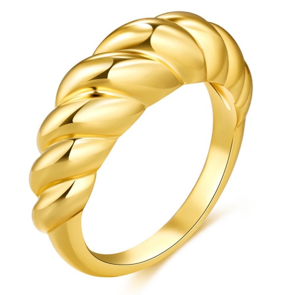 14K guldpläterad Croissant Dome Ring Twisted Braided Gold Plated Ring | Chunky Signet Ring, Gul - Croissant-1, Storlek: 9
