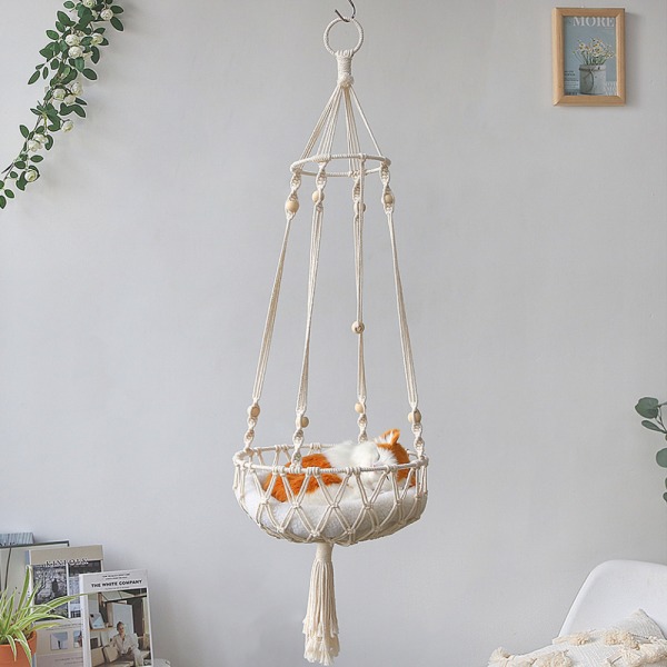 Macrame Katt Hängmatta, Handvävd Hängande Katt Säng, för Inomhus Utomhus Heminredning Häng på Vägg Katt Hängmatta Säng för Sova, Leka