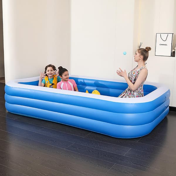 210×135×60cm Uppblåsbar Familjepool | Stor Rektangulär Barnpool för Vuxna & Barn, Utomhusbruk i Trädgården (Blå) 2Pcs
