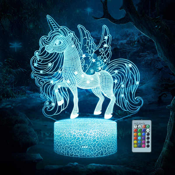 Unicorn 3D Night Light, Star Unicorn Visual Illusion Lamp 16 färger Dimbar med fjärrkontroll Touch Control Hem sovrumsinredning