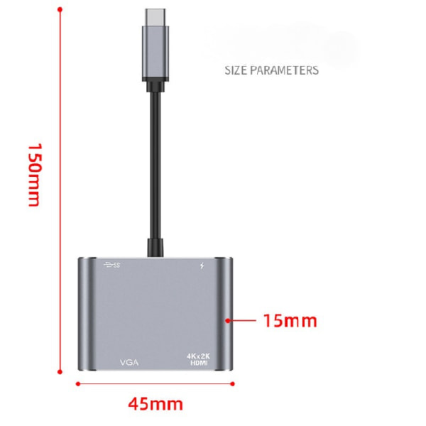 TypeC till VGA dockningsstation HDMI-omvandlare mobiltelefon överföring monitor projektor adapter dator