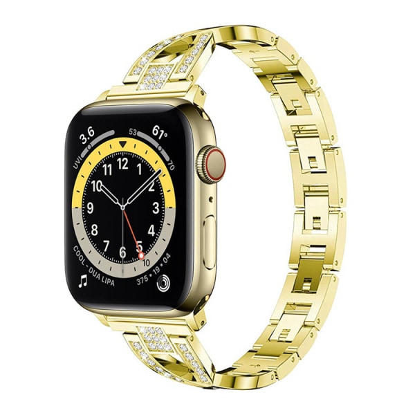 Kompatibel med Apple Watch Band Bling Diamond Rhinestone Ersättningsmetallrem --- Guld（42/44/45mm）