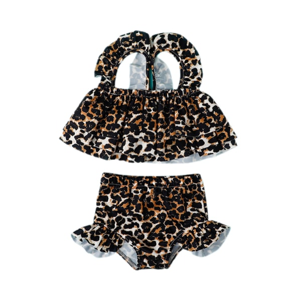 Girls Swimsuit  Printed Sling Swimsuit Two Piece Sets --- Leopard Print （Size 80cm）