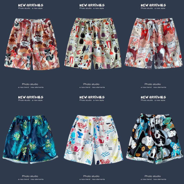 Flower Flat Front Casual Aloha Hawaiian Shorts-007 för män