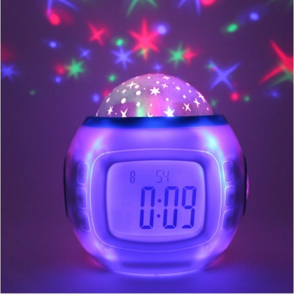 LED-stjärnprojektor Starry Night Light Projektor med LED-väckarklocka Batteridriven projektorlampa med musik för sovrum, hemmabio