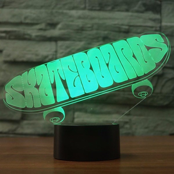 WJ 3D Skateboard Nattlys Lampe Illusjon Nattlys 7 Farge Endring Berøring Bryter Lamper Gave med Akryl Flat ABS Base USB Kabel Leke (Buss)
