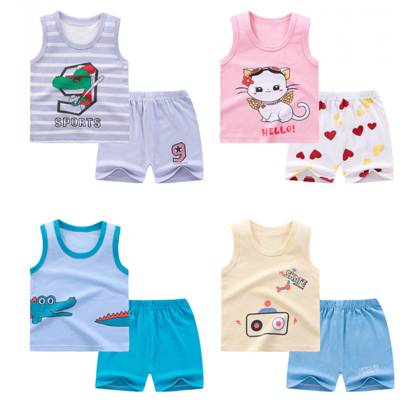 AVEKI Drengebørns Toddler Bomuldsærmeløs T-shirt og Shorts Sæt Sommeroutfit --- Grå C（Størrelse 110）