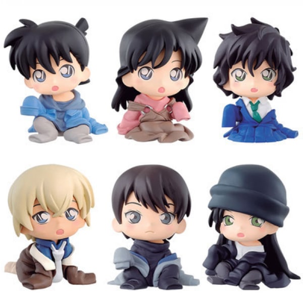 (6 stycken) Detective Conan anime-figurer, 6 Q-version Conan Kidd äggbox figurin figurer, bilprydnader-6 stycken 6 pieces