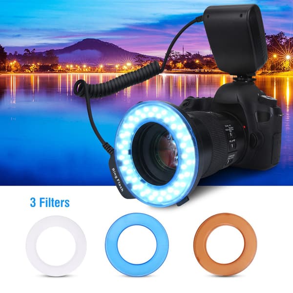 Bærbar 48 LED Ring Flash Lys Linse Adapter Ringe Sæt Til Canon til Nikon til Fuji SLR Kamera