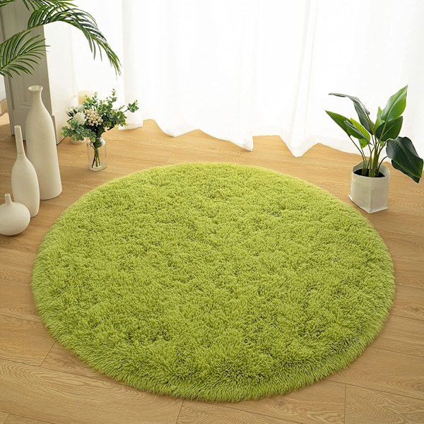 Runda matta i ren färg, diameter 120 cm/47,2 tum, mjuk plysch halkfri matta, fluffig matta (grön)