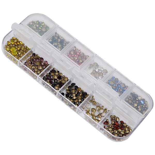 12 rutnät nagelkonst strass DIY nageldekoration glitter strass manikyrverktyg