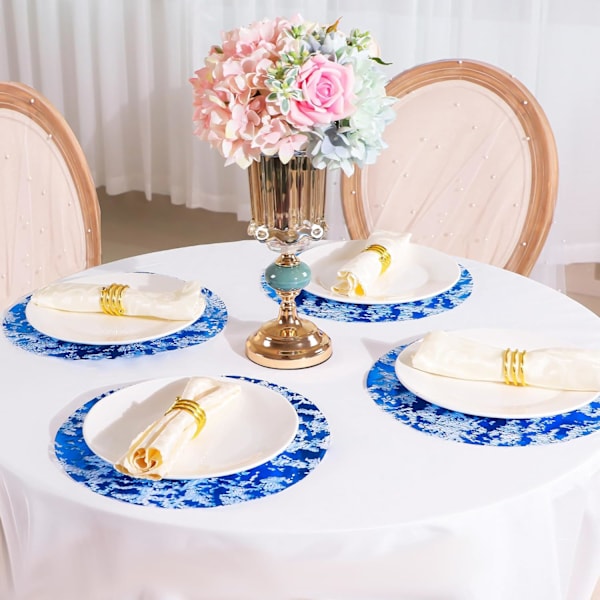Kertakäyttöiset Royal Blue pyöreät pöytäliinat, 12 kpl setti, metallinen glitter-folioverkko, ruokapöydän liinat, siniset pitsiliinat, 13 tuumaa, häihin Royal Blue 12