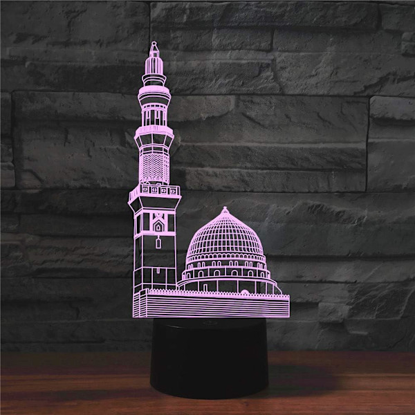 WJ 3D Saudi Arkitektur Fjärrkontroll 16 Färg Nattljus Illusion Akryl LED Bordsängslampa Barn Sovrum Skrivbordsdekor Födelsedagspresenter Leksak
