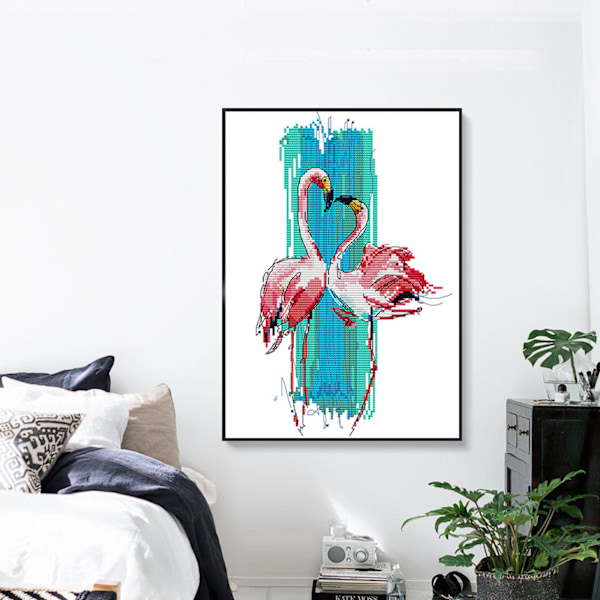 Korssting Kits Fortrykt Korssting Stemplet Korssting Kit 14CT DIY Kunst Håndværk Til Begyndere Flamingo Dans, DA456