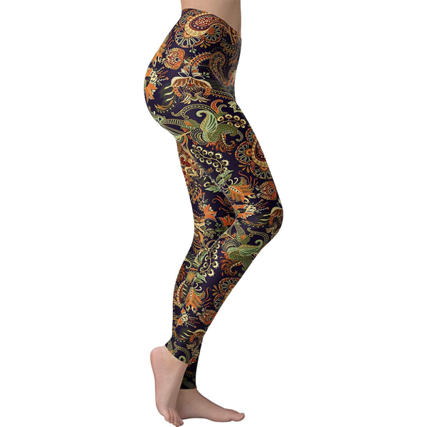 Mjuka, hög midja, printed skinny stretch yogabyxor för kvinnor (print 1)