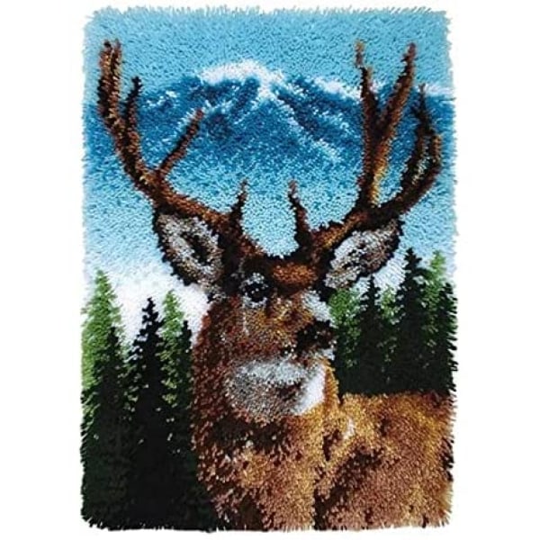 Animal Fawn Tapestry DIY Rug Crochet Yarn Kits Unfinished Tapestry Rug Making Kits Latch Hook Cushion Kit Embroidery Carpet Floor Mat Handmade Craft,