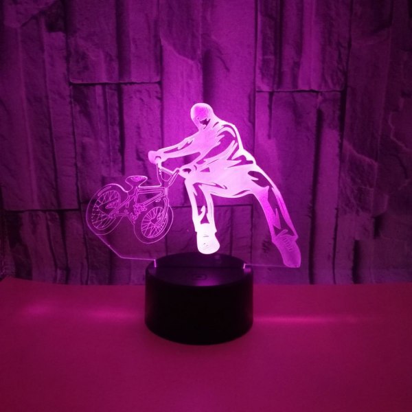 JUSTUP Ride a Bike 3D Illusion Night Light 16 farger endring berøring   Fjernkontroll Hjemmedekor LED  julebursdagsgave for  sykkelentusiaster（Stil V）