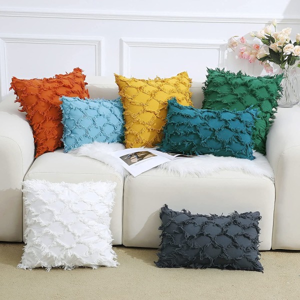 Benvita dekorativa kuddfodral 18 x 18 tum paket med 2 Boho kuddfodral för soffa och soffa, 100 % bomull