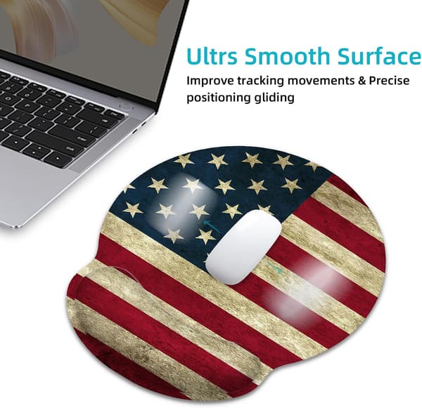 Ergonomisk musematte med håndleddsstøtte, Amerikansk flagg musematte med håndleddsstøtte, Lindre håndleddssmerter Musematte Sklisikker gummibase, Mus