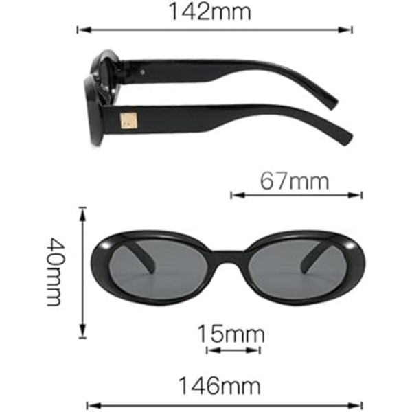 Retro Ovale Solbriller til Kvinder Mænd 90'er Vintage Små Glas UV400 Leopard Design Black/Gray