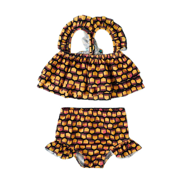 Baddräkt för flickor Printed Sling Baddräkt i två delar --- Honey Nest （Storlek 100 cm）