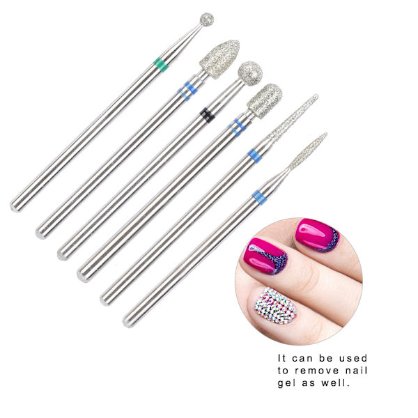 6 st/förpackning Rostfritt stål Nagelkonst Borr Bits Kit Nagelborr Tillbehör Manikyrverktyg JG#8