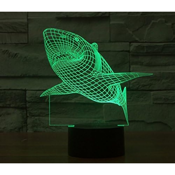 WJ 3D Haj Remote Control 16 Farve Natlys Illusion Akryl LED Bordlampe Sengebordslampe Børns Soveværelse Skrivebordsdekoration Fødselsdagsgaver Legetøj til Børn
