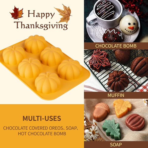 3 pakker silikone græskarforme, 3D græskarformede forme til muffins, cake pops, gelé, chokolade, bomber, badebomber, vokslys, ideel 3pcs yellow