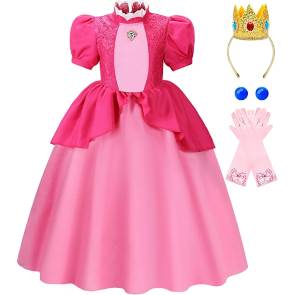 Prinsessan Peach Kostymklänning Flickor Halloween Kostymer Cosplay Barn Småbarnsklänningar Uppklädda för Baby 3t 4t 5t 3-4 Years