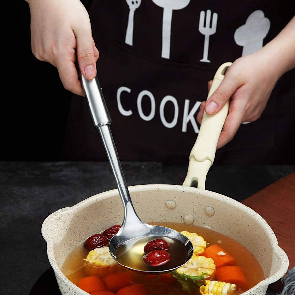 Slev i rostfritt stål, Soppslev, Matlagningsslev, Kökslev, Metallslev för matlagning Non-Stick och värmebeständig, Diskmaskinssäker