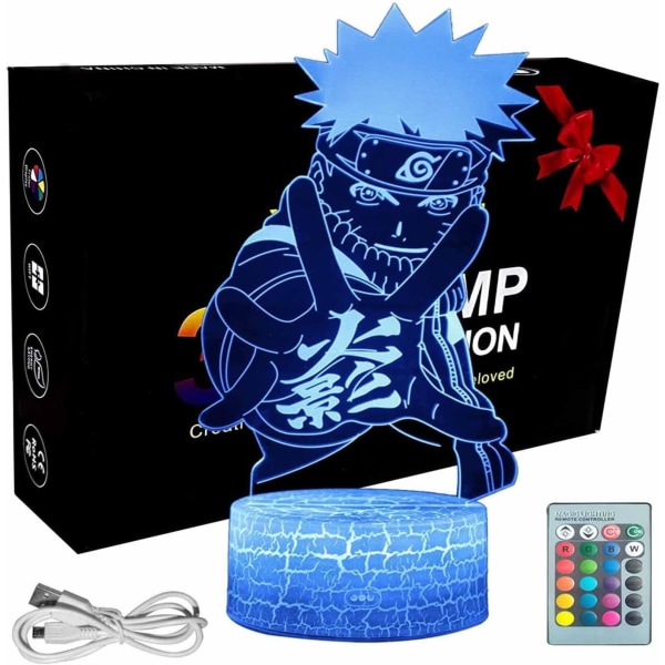 WJ 3D Natlampe, Japansk Anime Figur LED Illusion Lampe, 16 Farveændringer med Fjernbetjening og Touch Lampe, Fødselsdag Julegaver til Drenge Piger Børn Naruto sträcker ut handen