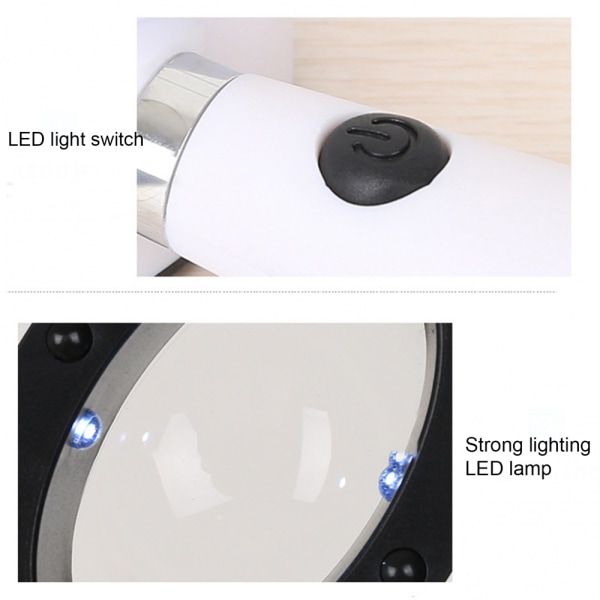 Utsökt förstoringsglas Oval LED-lampa 6,5x handhållen förstoringsglas läslins med lampa