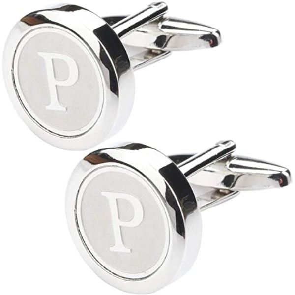 Mens Classic Stainless Steel Initial Cufflinks 26 Alphabet Initial Letter Cufflinks Business Wedding Shirts ------P