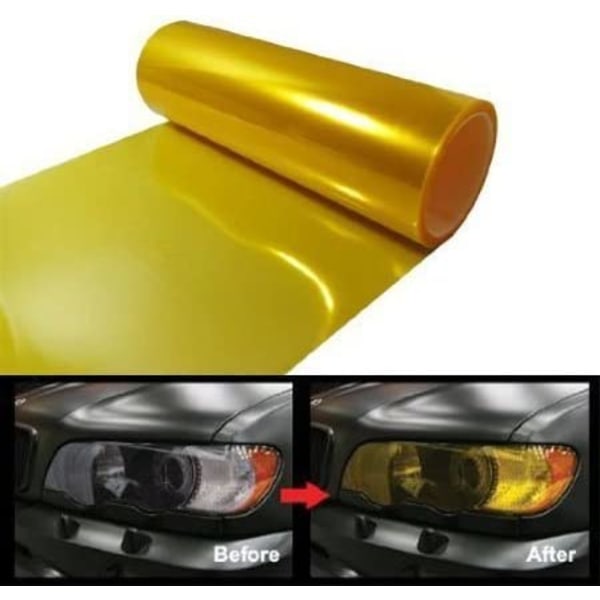 11 X 39 Inches Self Adhesive Headlight, Tail Lights, Fog Lights Tint Vinyl Film (Gold)