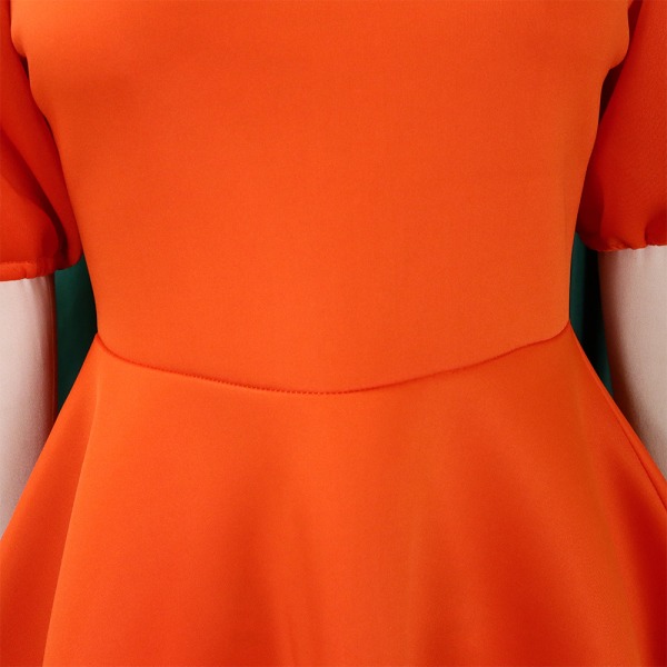 Dam Dam Puffy Summer Dress Enfärgad fyrkantig hals Bubble Sleeve Endelad kort klänning (orange M)