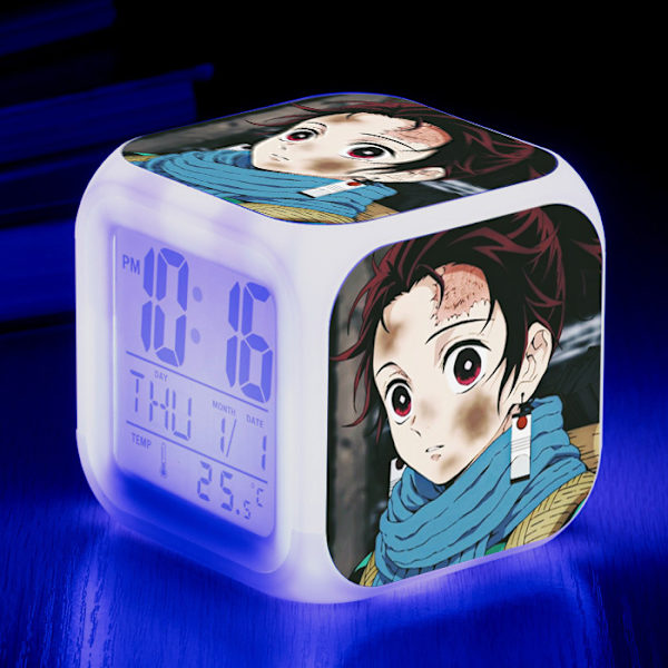 Wekity Anime Demon Slayer Färgglad Väckarklocka LED Kvadratisk Klocka Digital Väckarklocka med Tid, Temperatur, Alarm, Datum