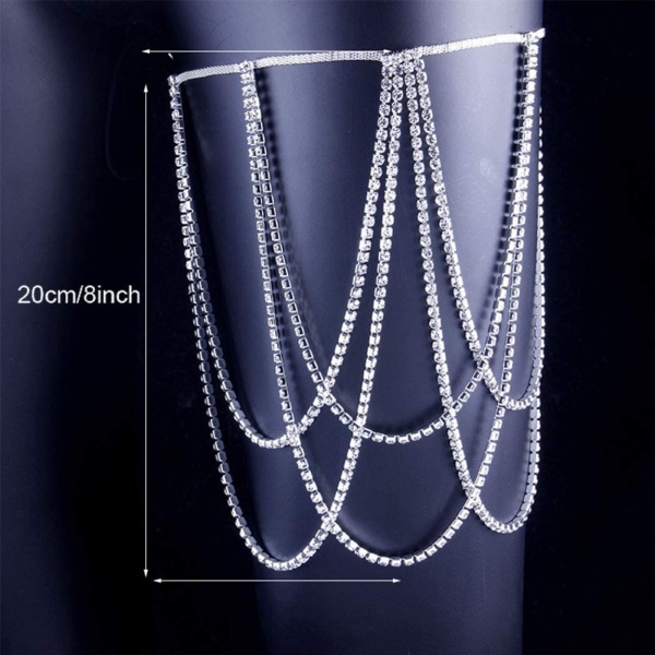 AVEKI Boho Kristallbenkedjor Rhinestone Body Chain Rave Party Lårkedja Kroppssmycken Tillbehör för Kvinnor och Flickor, Stil B-Silver