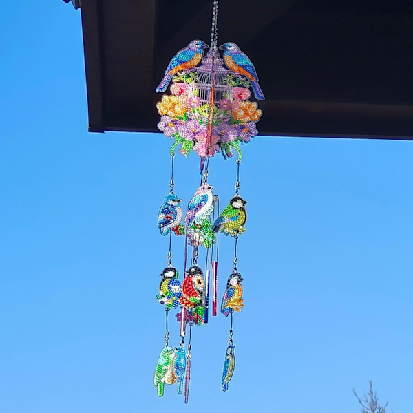 Diamantmålning Vindspel, Solfångare Konst Vindspel Kit Dubbelsidig 5D Fjäril och Kolibri Hängande Ornament för Vuxna Hummingbird A