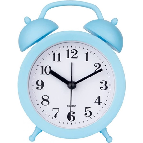 Children's Alarm Clock Dual Clock Classic Home Simulation Mini Round Table Alarm Clock Children's Gift Alarm Clock -Blue