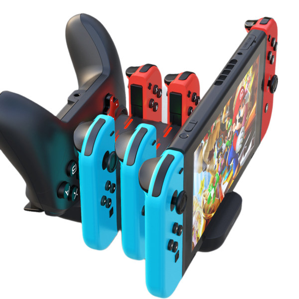 Uppgraderad Controller Laddningsstation för Nintendo Switch Controller och Joy con, 6-i-1 laddningsställ för Switch
