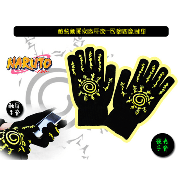 Vinterhandskar, självlysande Naruto Naruto Sasuke Itachi anime onlinespel som omger svarta lysande helfingerhandskar femfinger bomull för att hålla värmen