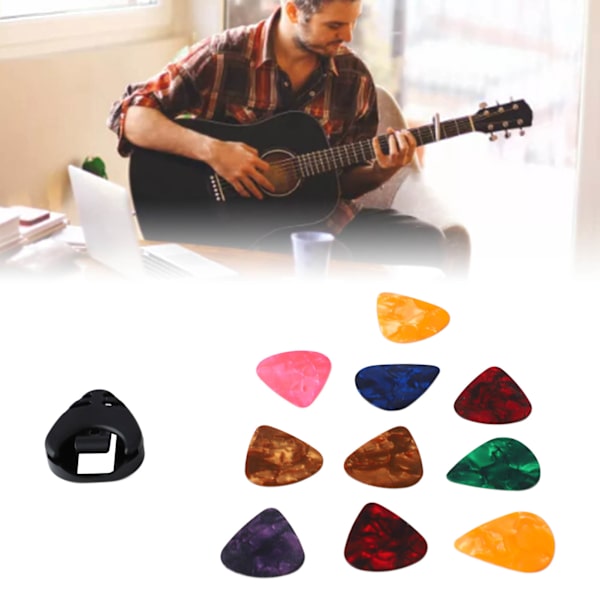 10 st plektrum och plektrumhållare för gitarr - bärbar uppsättning med tillbehör för basgitarr