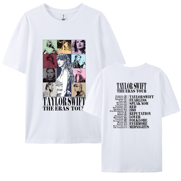 Trendy T-shirt til kvinder - 𝑻𝒂𝒚𝒍𝒐𝒓 grafisk t-shirt med rund hals, korte ærmer, trykt, oversized, strækbar, casual sommer-t-shirt med kort rund hals - til koncerter WHITE M
