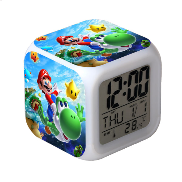 R-timer Super Mario Bros 7 Färgväxlande Digital Väckarklocka med Tid, Temperatur, Alarm, Datum