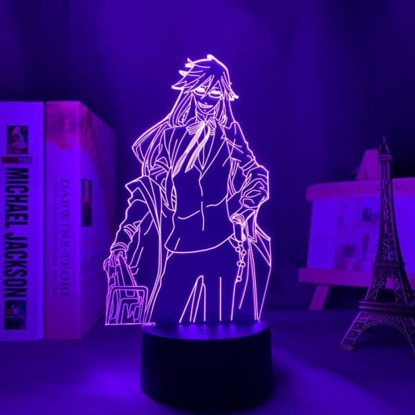 WJ Black Butler Grell Sutcliff Led Nattljus för sovrumsinredning Present Nattlampa Anime Bord 3D Lampa Grell Sutcliff Black Butler