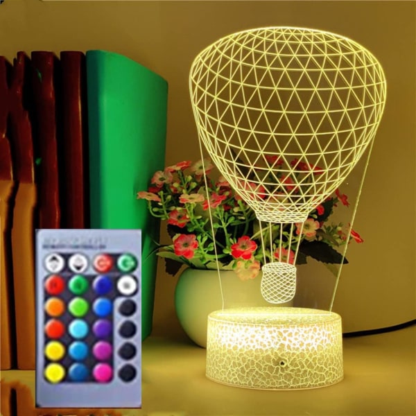 WJ 3D Luftballong Nattljus Led Dekor Bord Skrivbord Optisk Illusion Lampor 16 färgskiftande lampor LED Bordslampa Xmas Hem Kärlek Födelsedagspresent