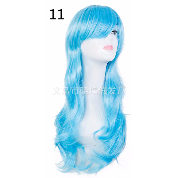 wig   Long Curly Hair Ends Costume Cosplay Wig 70CM Long Wavy Hair Set Wig  Cos Anime Wig (sky blue)