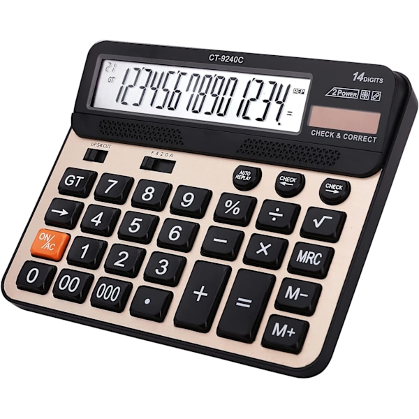 Lommeregner med store knapper, Philley stort LCD-display 14 cifre Desktop Check&Correct elektronisk lommeregner (CT-9240C)